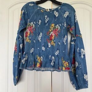 LoveShackFancy Blue Floral Blouse
